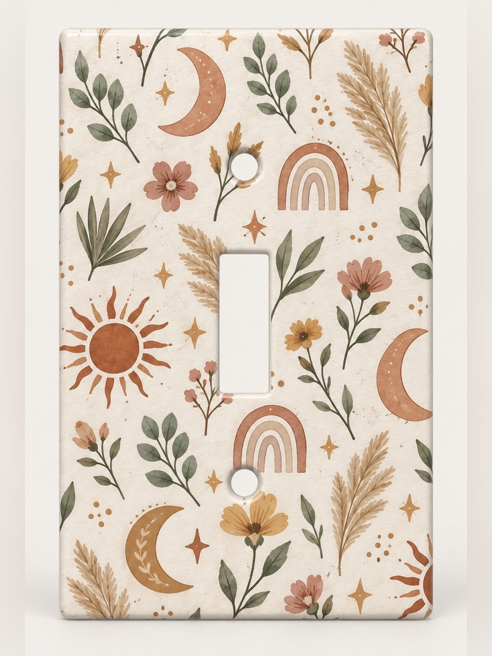 Boho Sun Moon Floral Light Switch Cover Neutral Rainbow Botanical Wall Plate